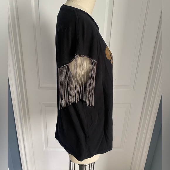 Free People Tiger T-shirt with metal fringe sleeves - L - Picture 2 of 4